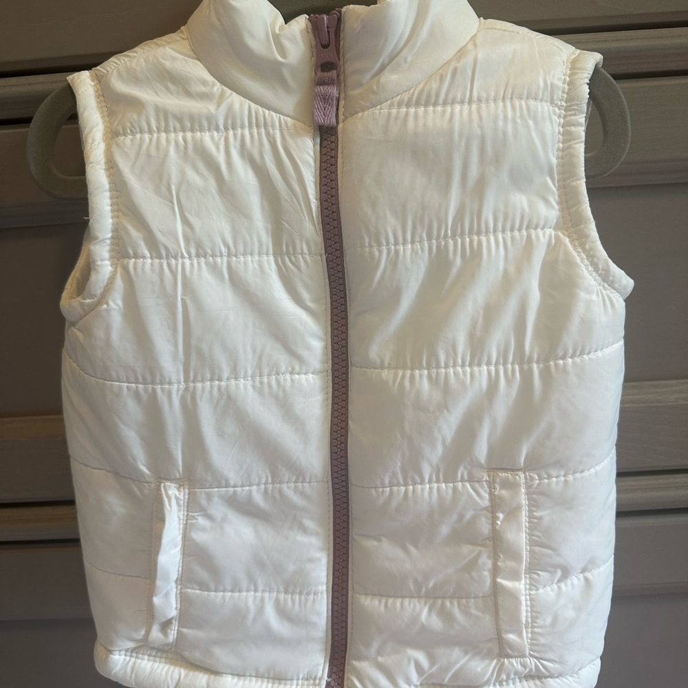 White Puffer Vest with Purple Zipper Kids Toddler Girls